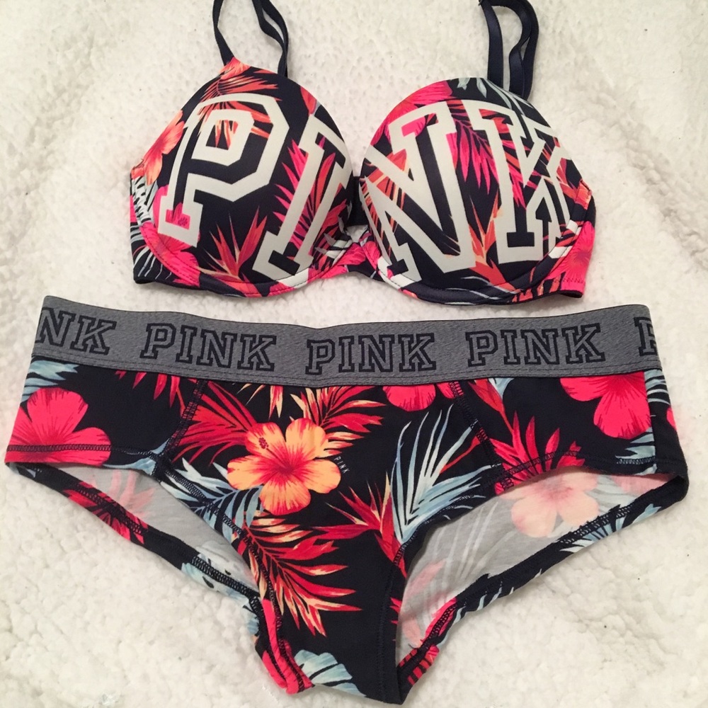 VS PINK tropical set 32C push up and small NWOT